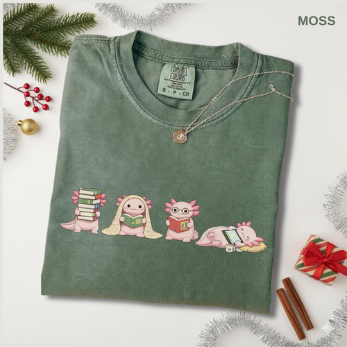 Axolotl Reading Book Lover Tee Reading Animal Bookish Librarian Comfort Colors Tee (1)