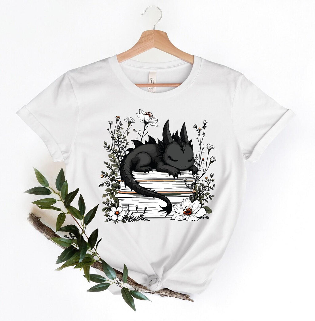 Floral Dragon Book Lover Fantasy Bookworm Tee Bookish Dragon Dragon Book Lover Book Literary Tee (4)