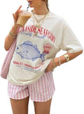 Oversized Graphic Tee Fisherman Core Aesthetic Women Cute Preppy T-Shirts Y2k Streetwear Summer 2025