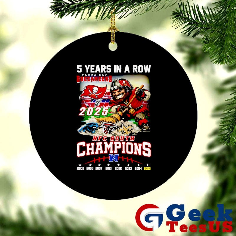 5 Years In A Row Tampa Bay Buccaneers 2025 NFC South Champions mascot T-shirt