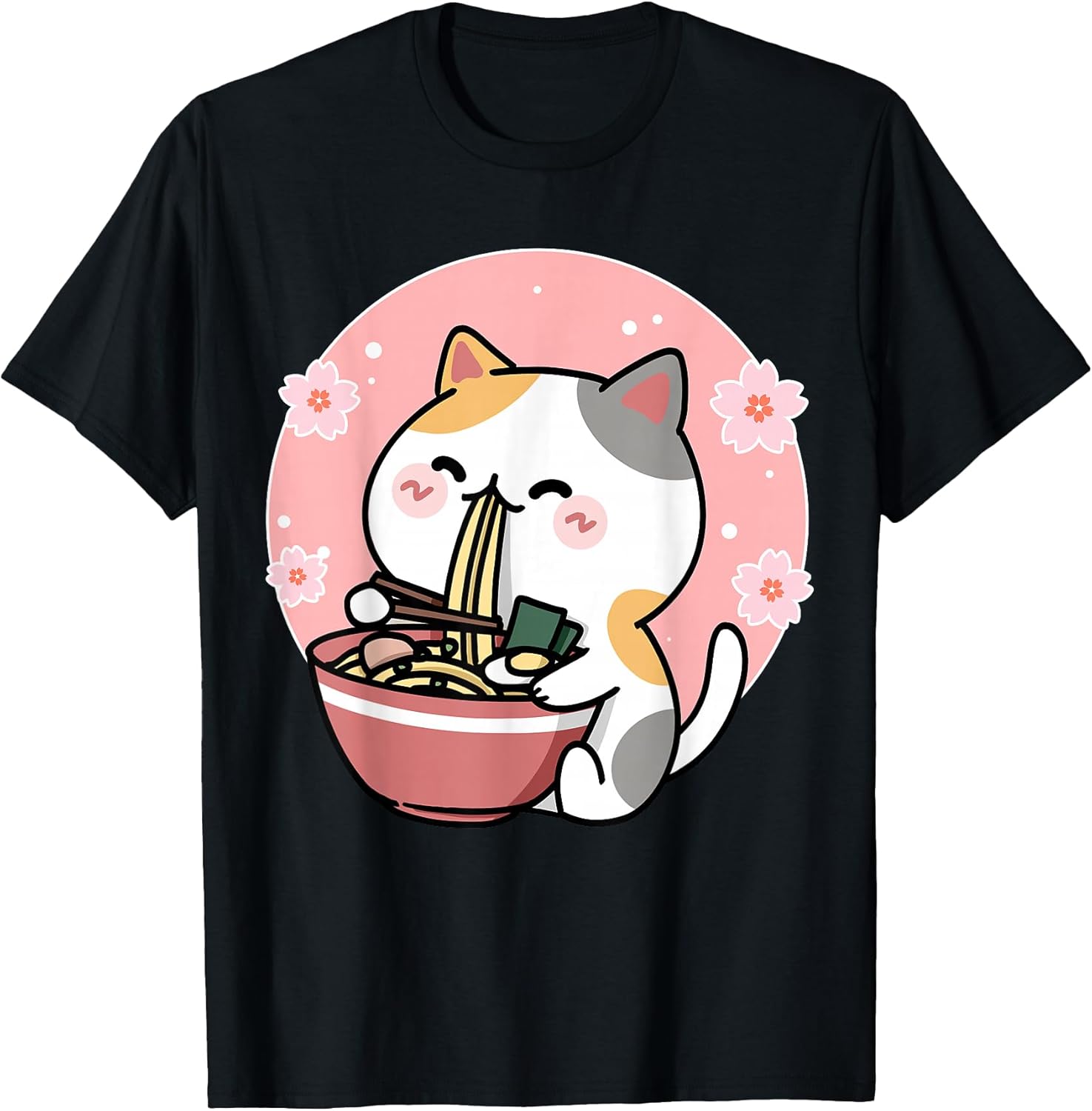 Kawaii Anime chubby Cat Eat Ramen noodle