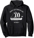 Happy Leif Erikson Day October 9 Viking Long Ship Pullover Hoodie