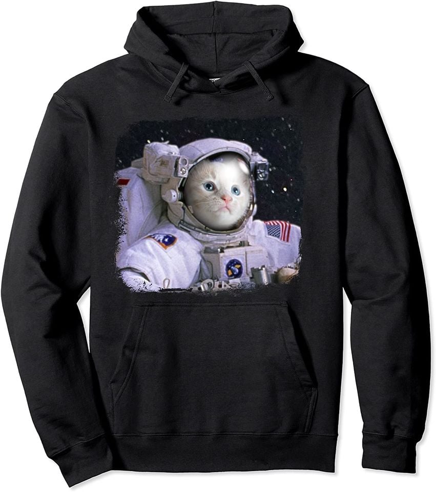 Astronaut Force Cute Nerdy Cat in Space Pullover Hoodie