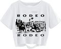 Women Sun Moon Graphic Distressed Crop Top Oversized Short Sleeve Ripped Tee Shirt
