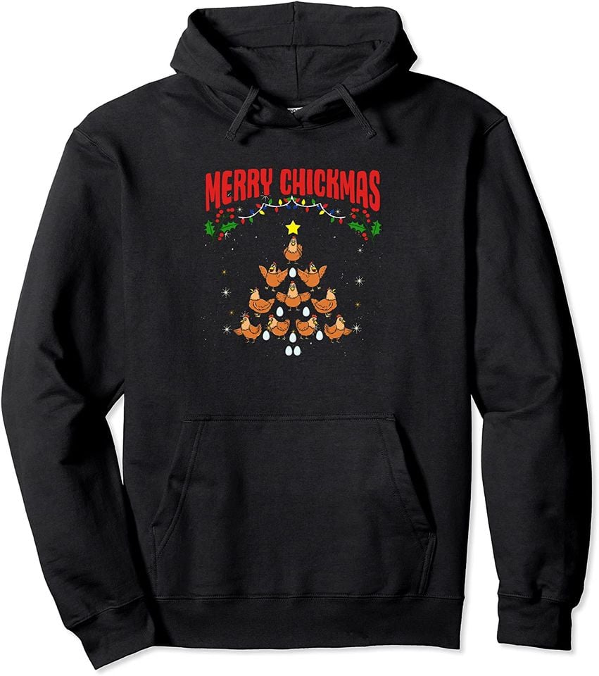 Hen Chick Farmer Merry Chickmas Christmas Chicken Tree Pullover Hoodie