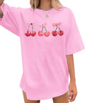 Cute Cherry Pink Bow T Shirts for Women Fruit Coquette Aesthetic Shirt Oversized Tshirts Graphic Tees Cotton Tops