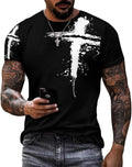Mens T-Shirts Jesus Cross Faith Vintage Oil Painting Casual T-Shirts Summer Short Sleeve Crew Neck Christian Tops