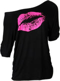 Women Casual Oversized Sexy Lips Print Off Shoulder T-Shirt