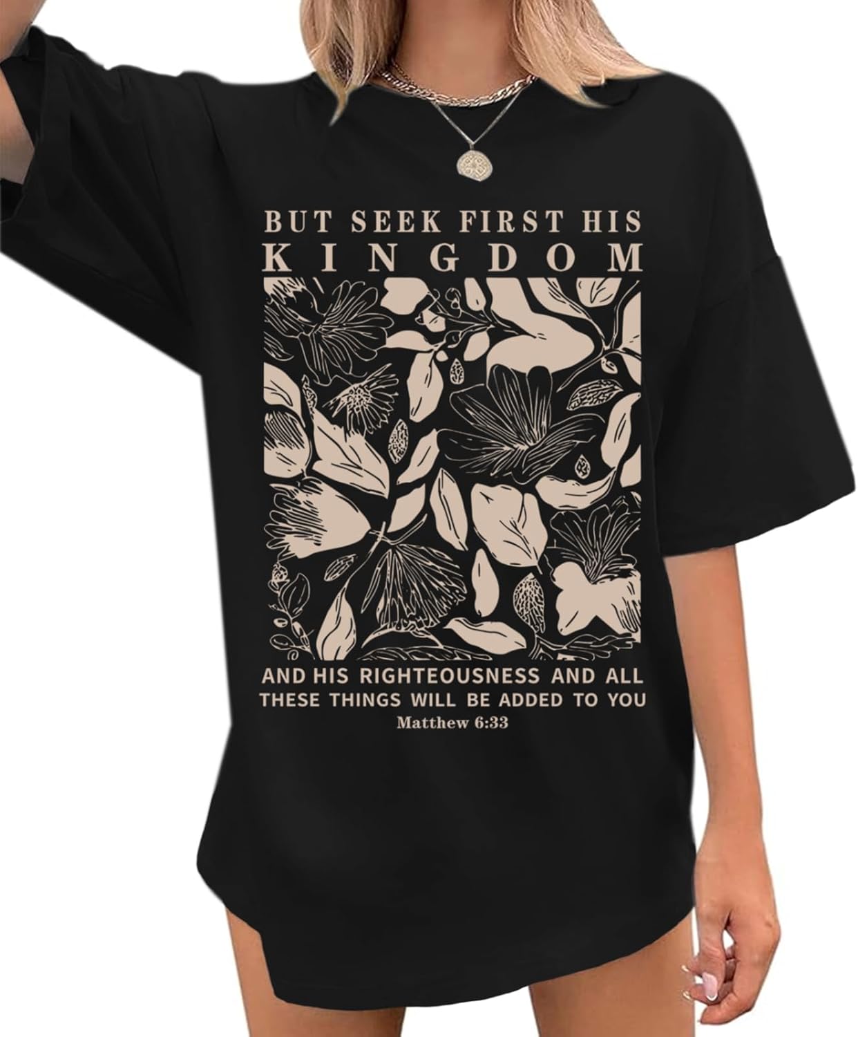 Oversized Christian Faith Shirts for Women Jesus Bible Verse Tshirts Wildflower Floral Boho Shirt Vintage Graphic Tee