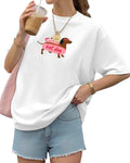 Womens Funny Dog Graphic Tee Oversized Cute Dog Art Shirt for Pet Lovers Casual Cotton T-Shirt Gift Top