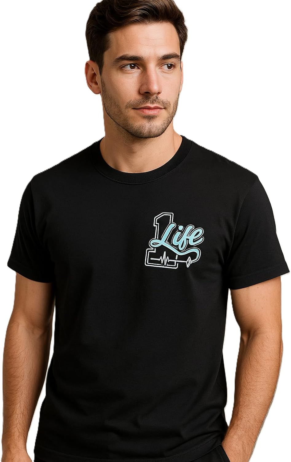 1 Life Graphic T-Shirt – Black Cotton Tee with Blue & White Chest Print – Motivational Streetwear by Sky & Oak