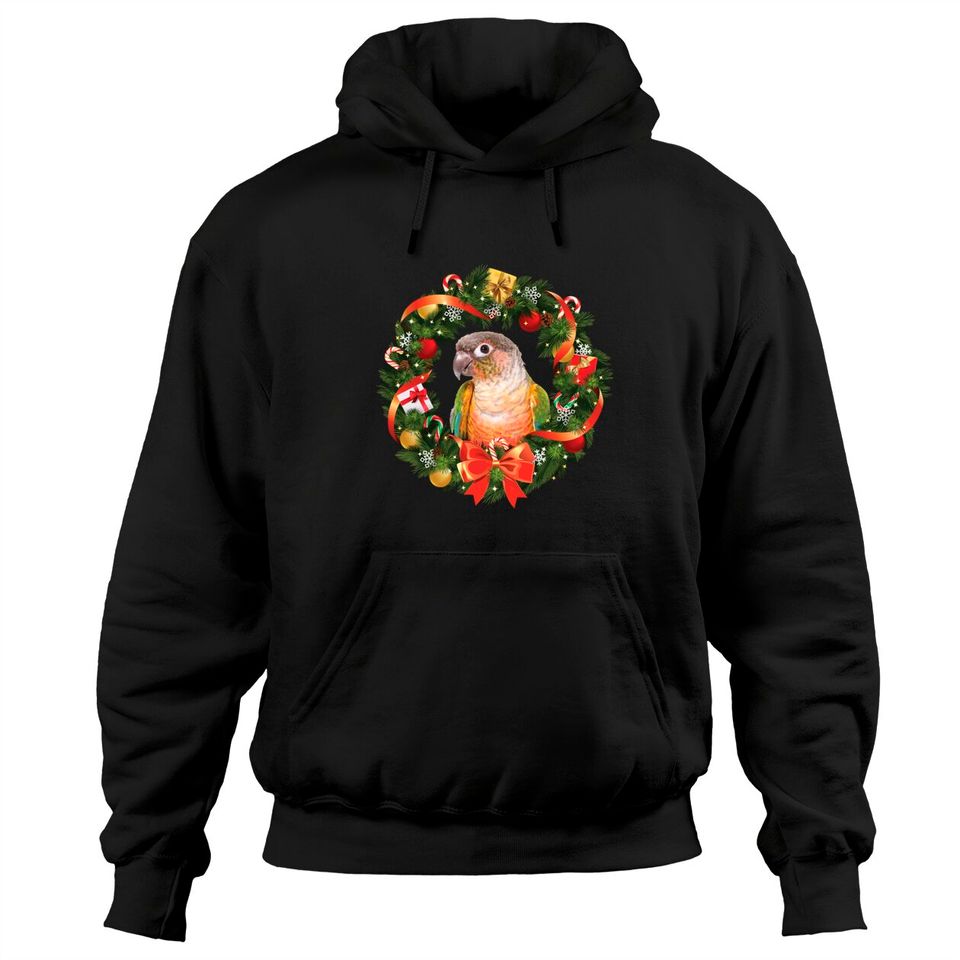 Green Cheek Conure Parrot Christmas Wreath Pullover Hoodie