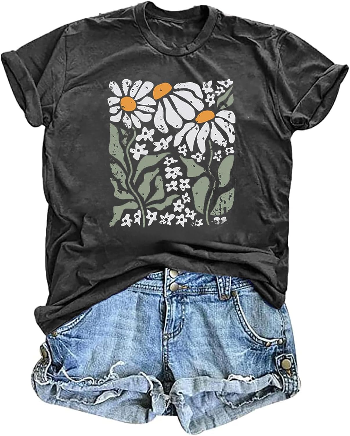 T Shirts for Women Graphic Tees Vintage Printed Short Sleeve Shirt Crewneck Loose Fitting Tops Casual Basic Cute Blouses