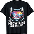 The Meowtains are Calling Funny Skiing Humoe Ski Cat Lover T-Shirt