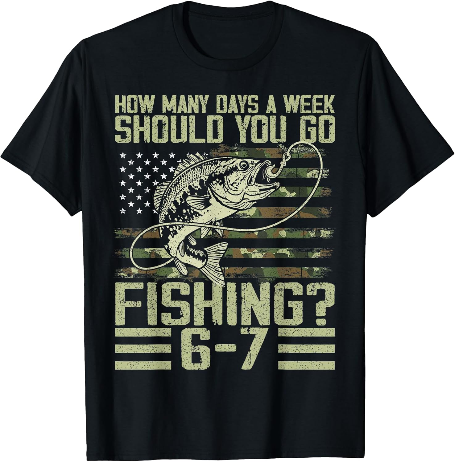 Funny Fishing Boy Teens Kid Camouflage USA Flag Bass Fish 67 T-Shirt