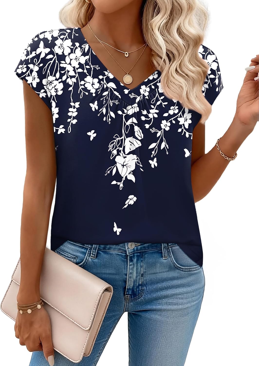 Womens Tops Short Sleeve V Neck Shirts Summer Dressy Casual Business Clothes Work Blouses Fashion Clothing Outfits