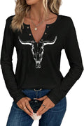 Women's Cowboy Shirt Country Concert Outfit Cute Western Graphic Tee Casual Notched Neck Long Sleeve Top
