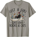 just A Girl Who Loves Cats and Books Reading Bookworm Girls T-Shirt