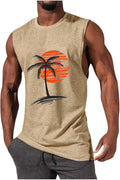Mens Summer Beach Tank Top Hawaiian Palm Tree Print Sleeveless Muscle Basic Tee Vacation Tops