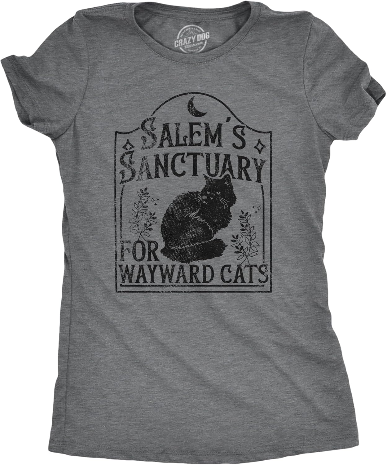 Womens Salems Sanctuary for Wayward Cats T Shirt Funny Spooky Halloween Kitten Lovers Tee for Ladies