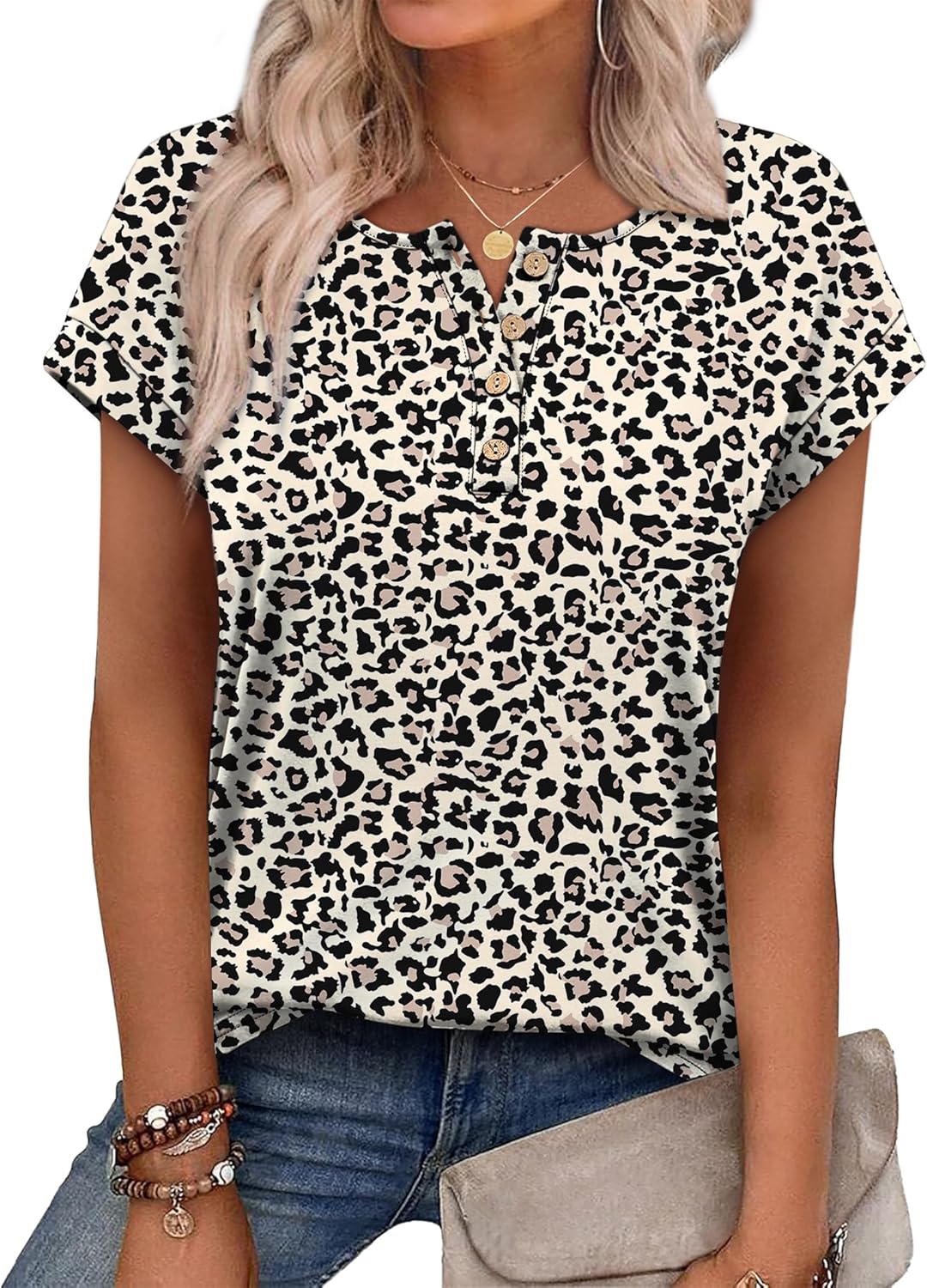 Womens Tops Henley Shirts Button Down Short Sleeve Business Work Blouses Dressy Casual Summer Tops Spring Outfit
