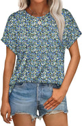 Womens T Shirts Crew Neck Rolled Short Sleeve Basic Summer Tops 2026 Casual Tees Curved Hem