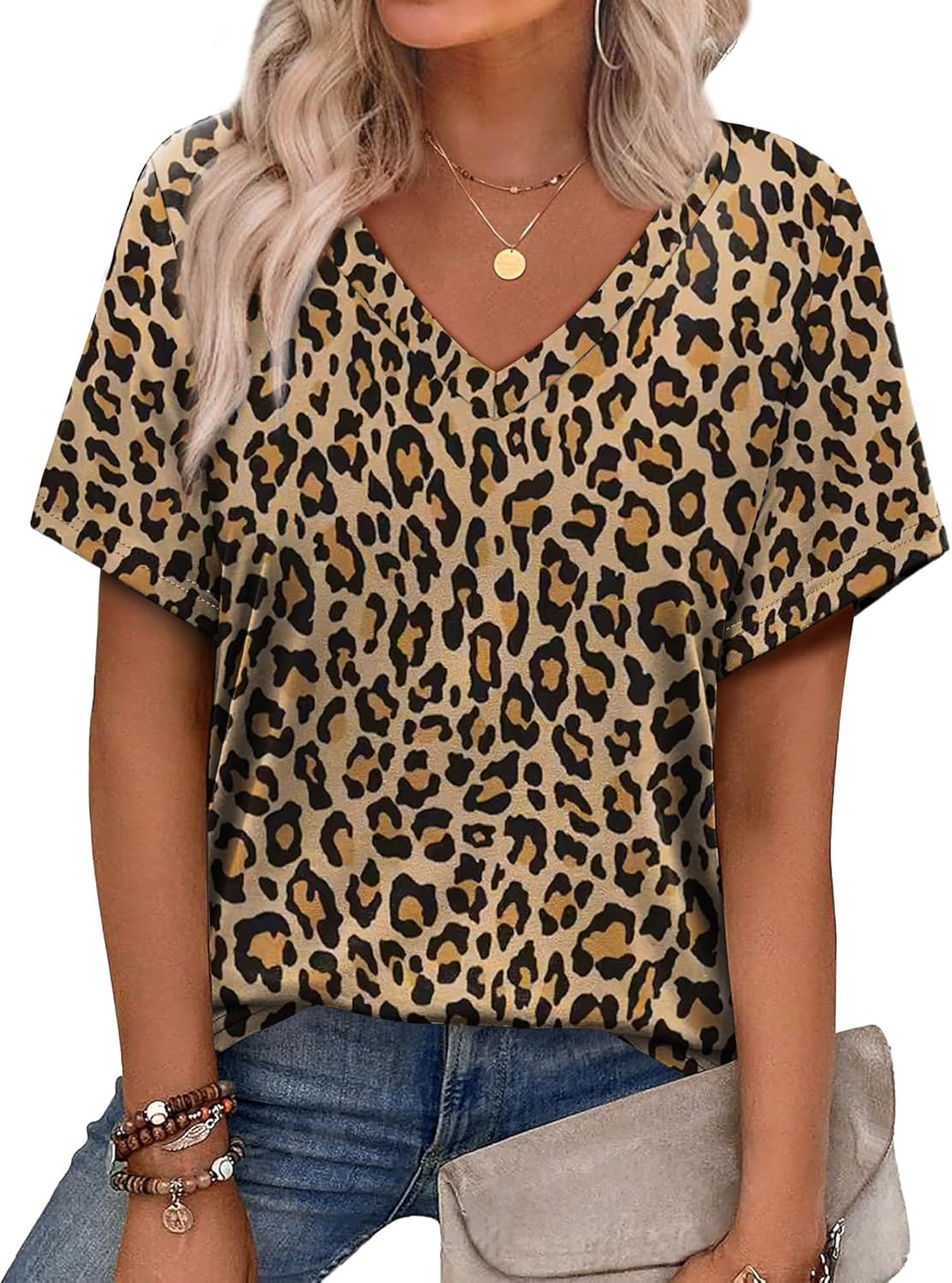 Womens Summer Tops 2026 V Neck Short Sleeve Shirts Trendy Dressy Casual Vacation Outfits Printed
