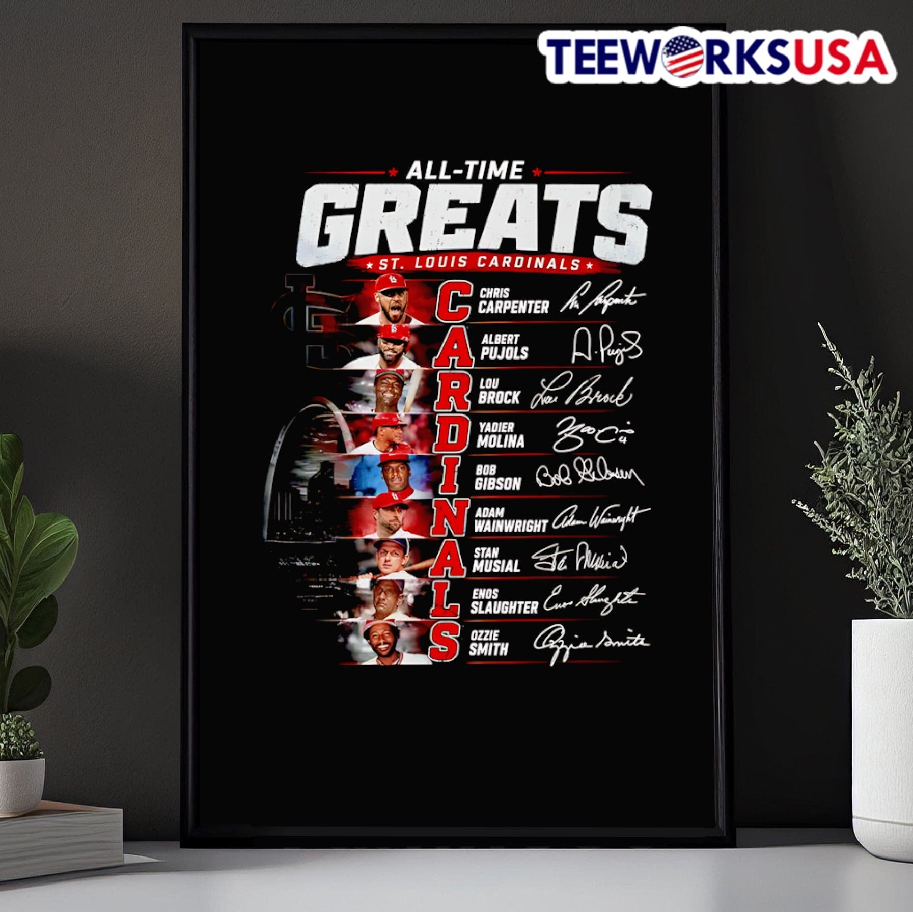 All-Time Greats St. Louis Cardinals Chris Carpenter Albert Pujols Lou Brock Yadier Molina Bob Gibson Adam Wainwright Stan Musial Enos Slaughter Ozzie Smith Shirt