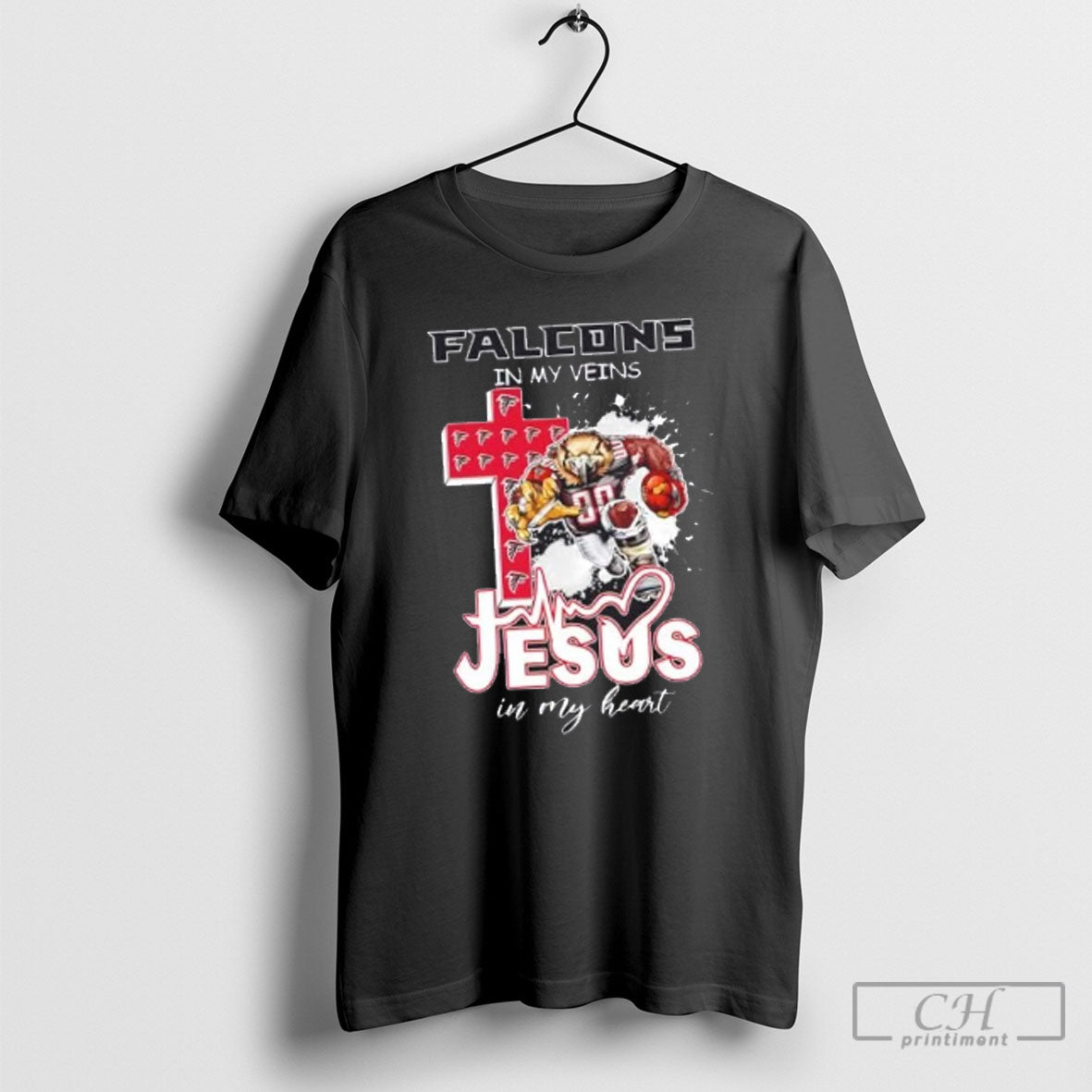 Atlanta Falcons In My Veins Jesus In My Heart Cross Mascot