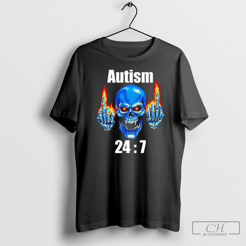 Autism 24 7 Skeleton Burning Graphic Shirt Sweater