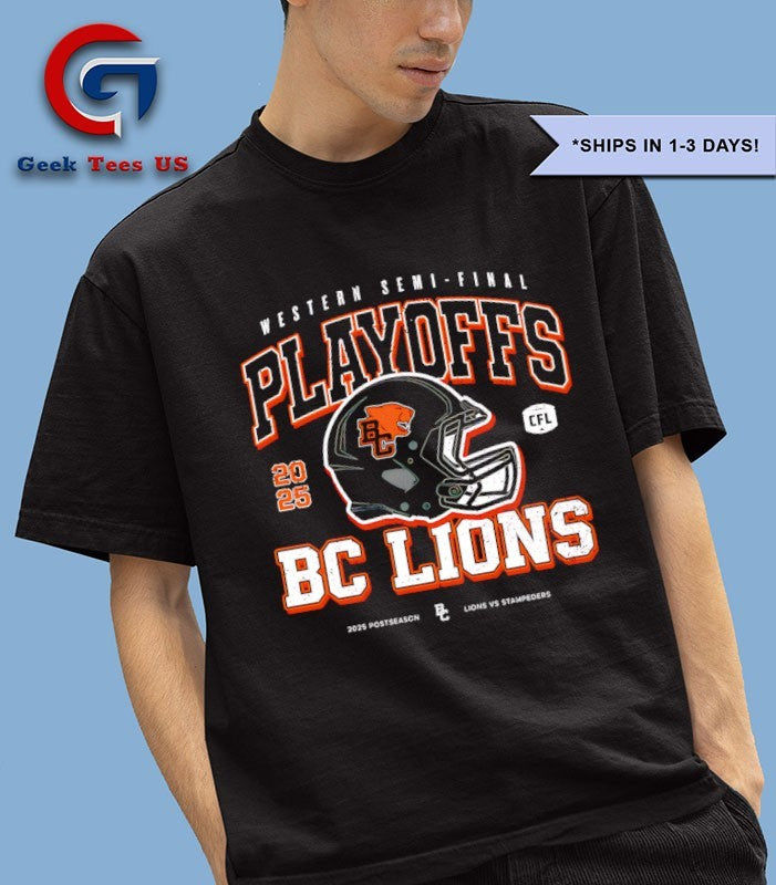 BC Lions Playoffs Western Semi Final 2025 Postseason helmet shirt