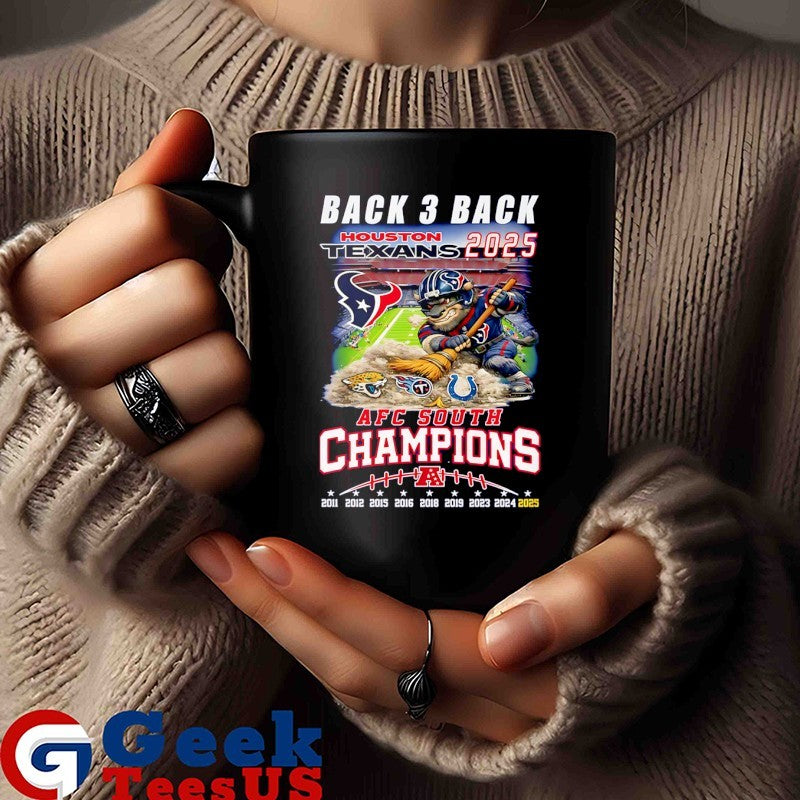 Back-3-Back Houston Texans 2025 AFC South Champions mascot T-shirt