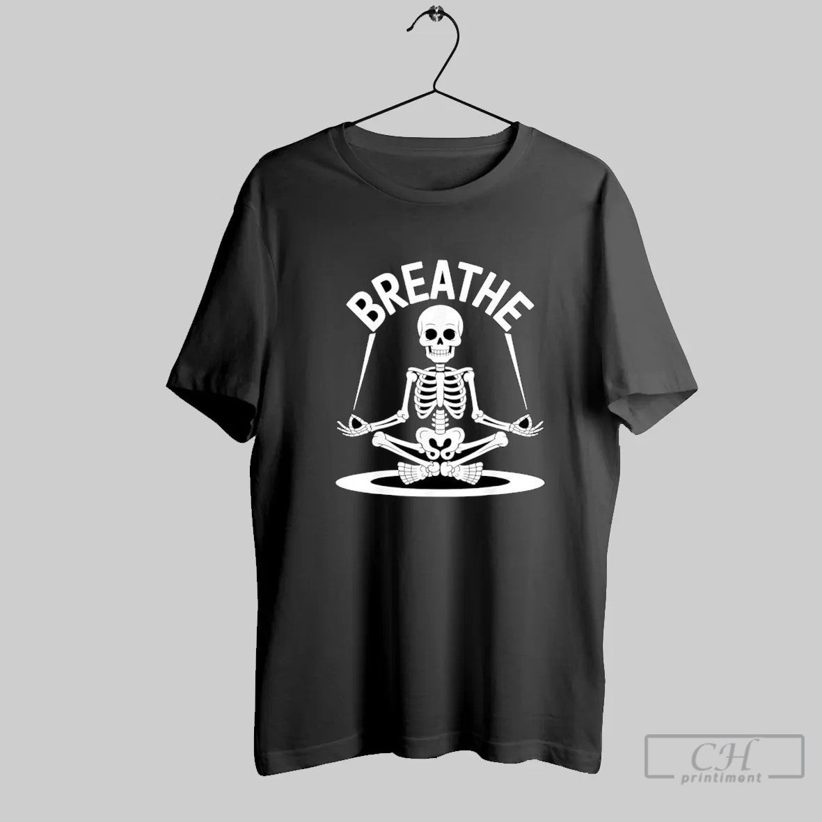 Breathe Meditating Skeleton Yoga Funny T Shirt
