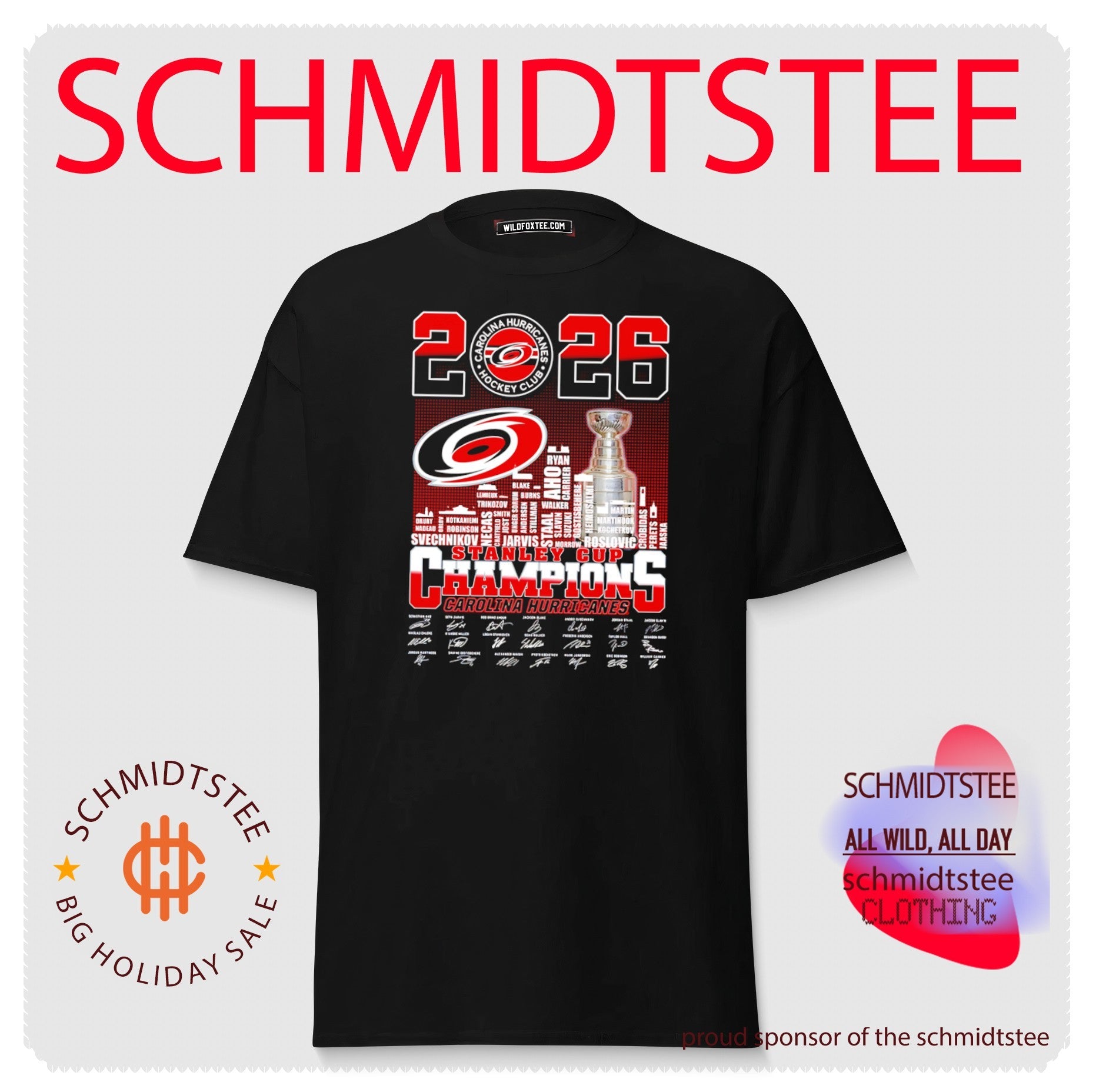 Carolina Hurricanes 2026 Stanley Cup Champions player name skyline signature shirt