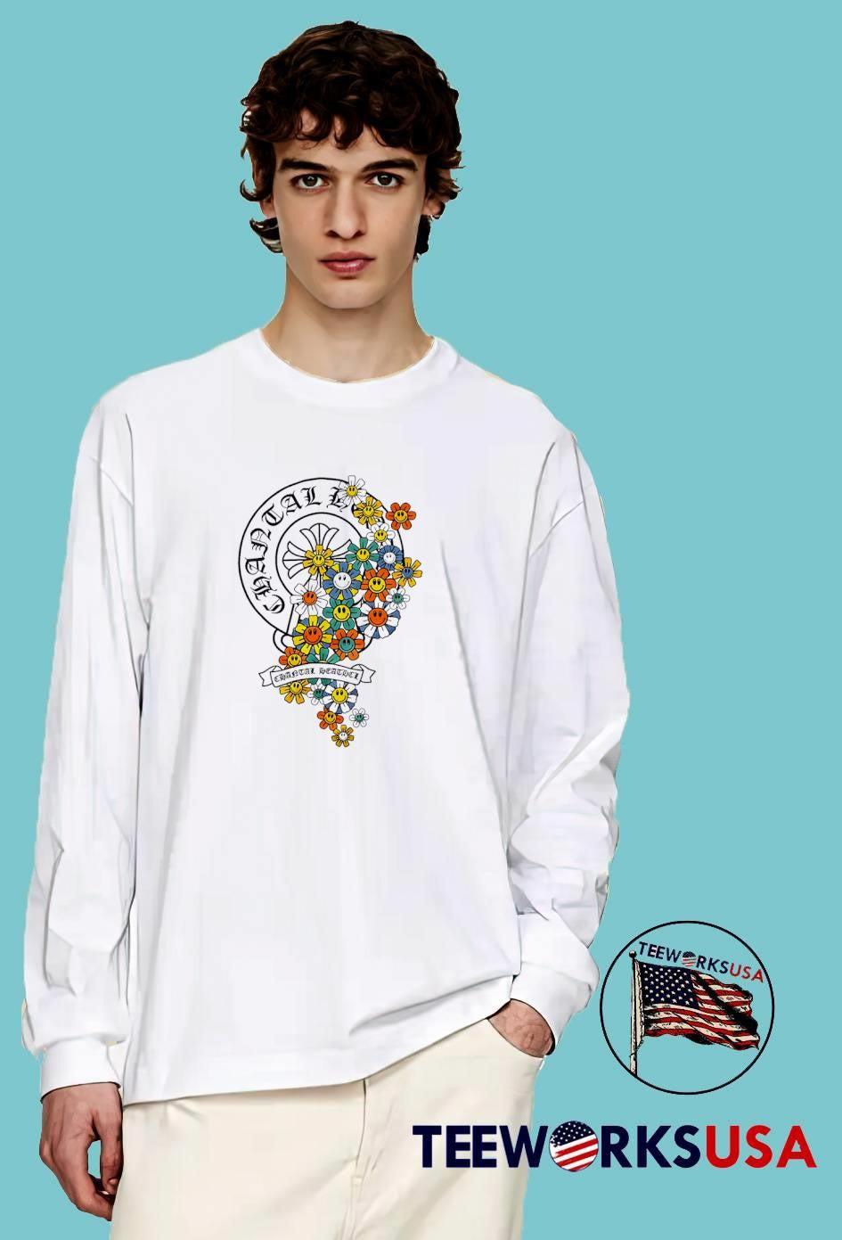 Chantal Heathcl Smiley Flower Floral Cross shirt