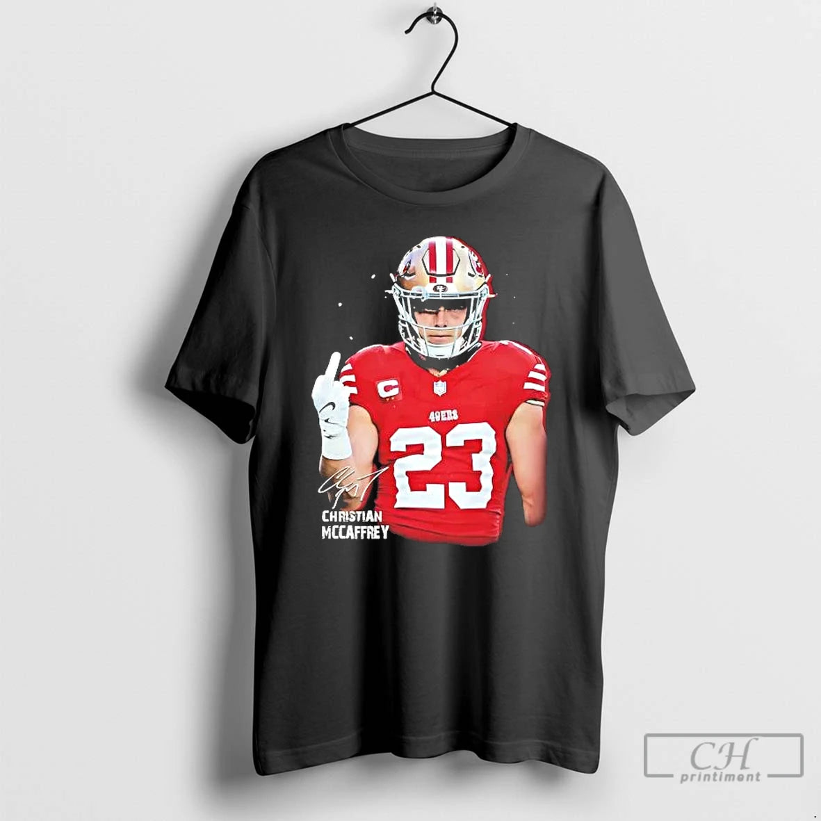 Classic Christian Mccaffrey Middle Finger Signature T-Shirts, Hoodie, Sweatshirt | AU01DripNestTees.com