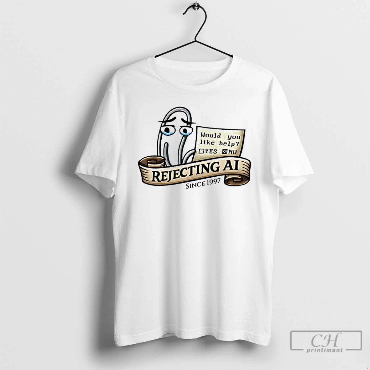 Classic Clippy Rejecting Ai Since 1997 Would You Like Help Yes Or No T Shirts Hoodie, Sweatshirt | AU01DripNestTees.com