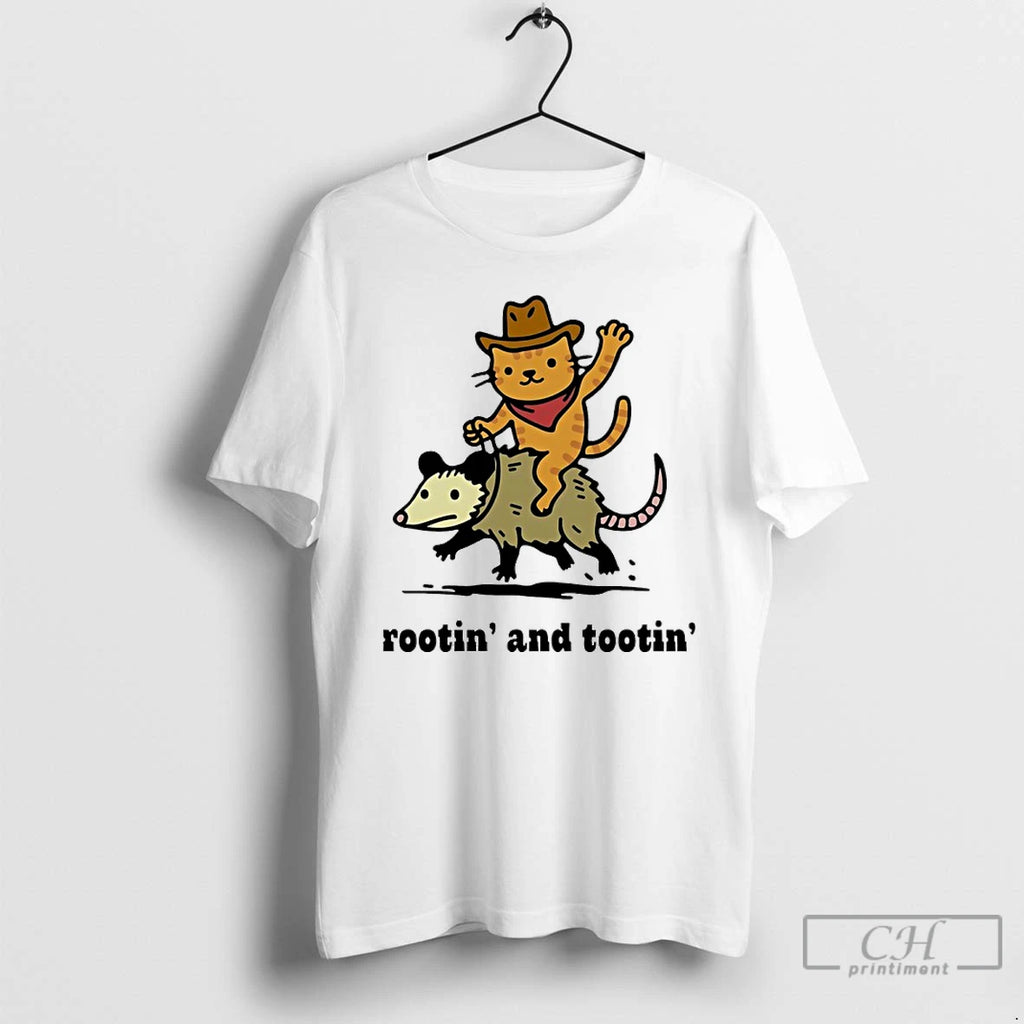 Classic Cowboy Cat Riding Possum Rootin And Tootin Funny T-Shirts, Hoodie, Sweatshirt | AU01DripNestTees.com