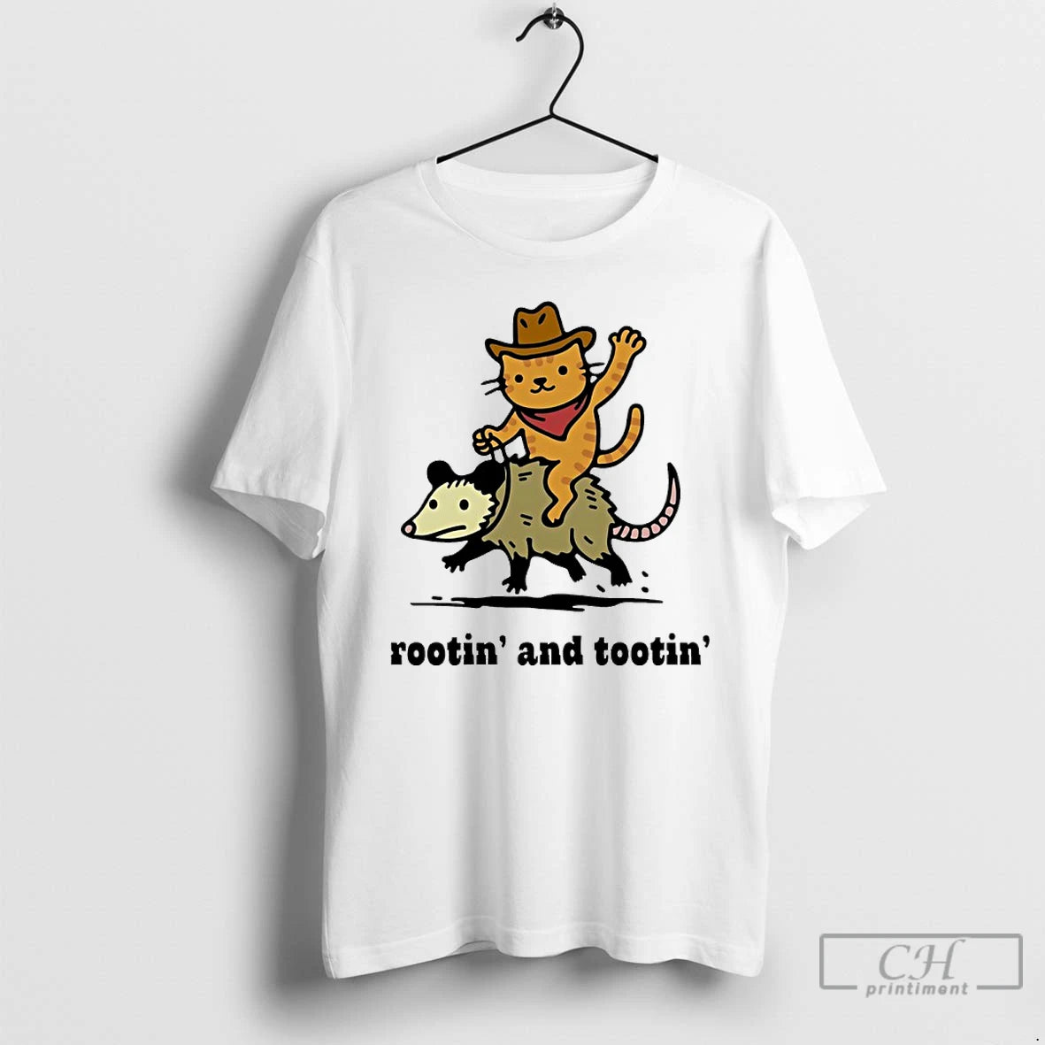 Classic Cowboy Cat Riding Possum Rootin And Tootin Funny T-Shirts, Hoodie, Sweatshirt | AU01DripNestTees.com