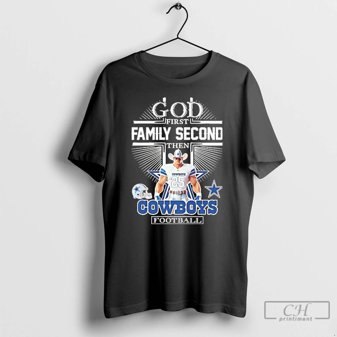 Classic God First Family Second Then Dallas Cowboys Football Mascot T-Shirts, Hoodie, Sweatshirt | AU01DripNestTees.com