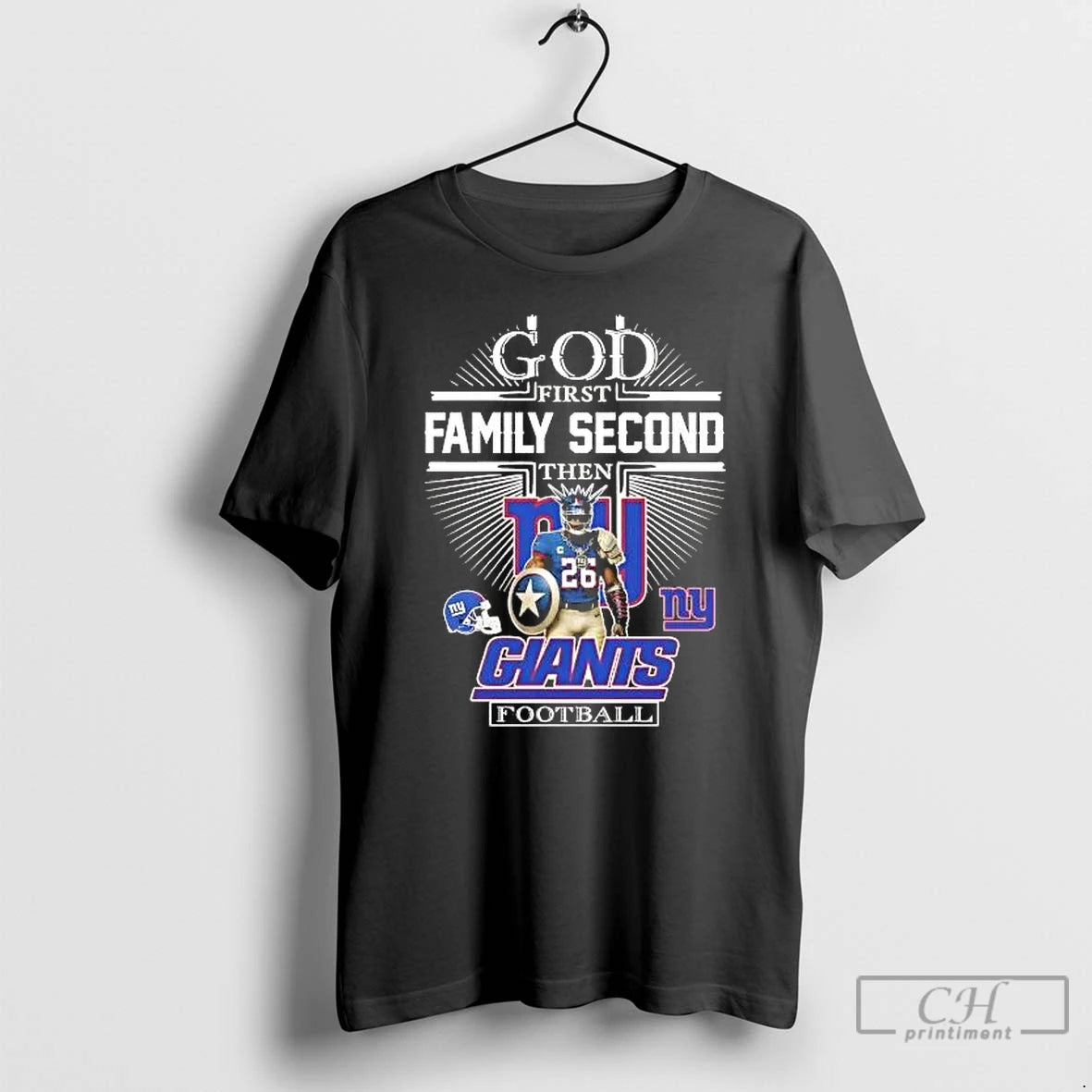 Classic God First Family Second Then New York Giants Football Mascot T-Shirts, Hoodie, Sweatshirt | AU01DripNestTees.com
