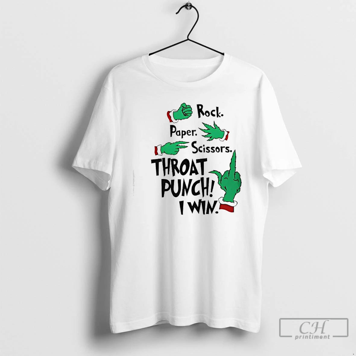 Classic Grinch Hands Rock Paper Scissors Throat Punch I Win T-Shirts, Hoodie, Sweatshirt | AU01DripNestTees.com
