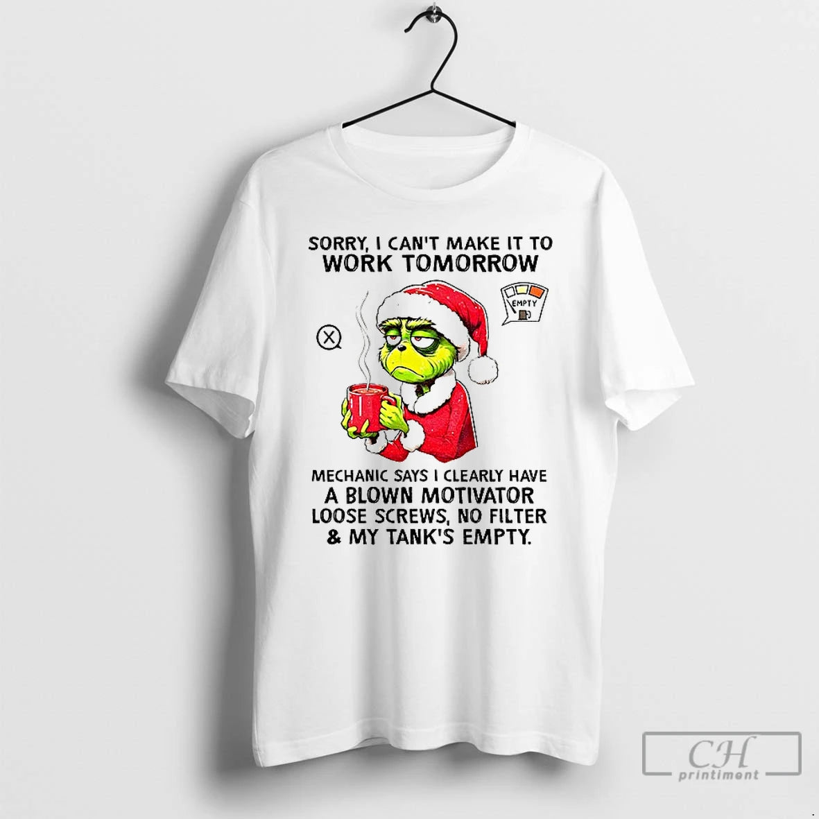 Classic Grinch Santa Hat Sorry I Cant Make It To Work Tomorrow Mechanic Says T-Shirts, Hoodie, Sweatshirt