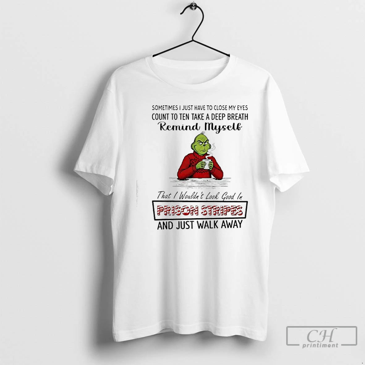 Classic Grinch Santa Remind Myself Prison Stripes And Just Walk Away T-Shirts, Hoodie, Sweatshirt | AU01DripNestTees.com
