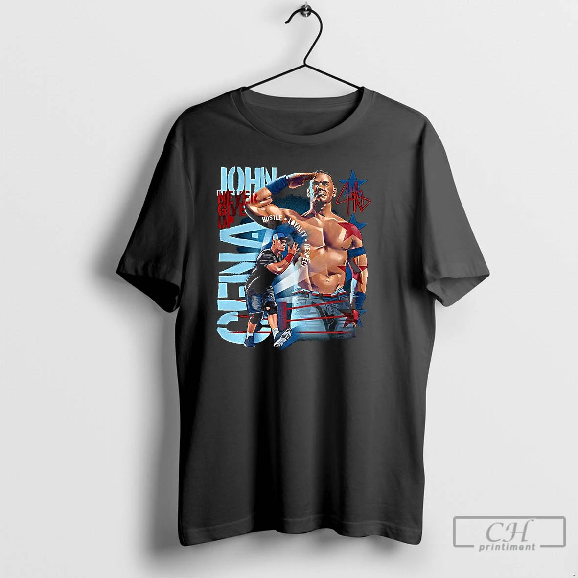 Classic John Cena Never Give Up Salute Hustle Loyalty Respect Signature T-Shirts, Hoodie, Sweatshirt | AU01DripNestTees.com