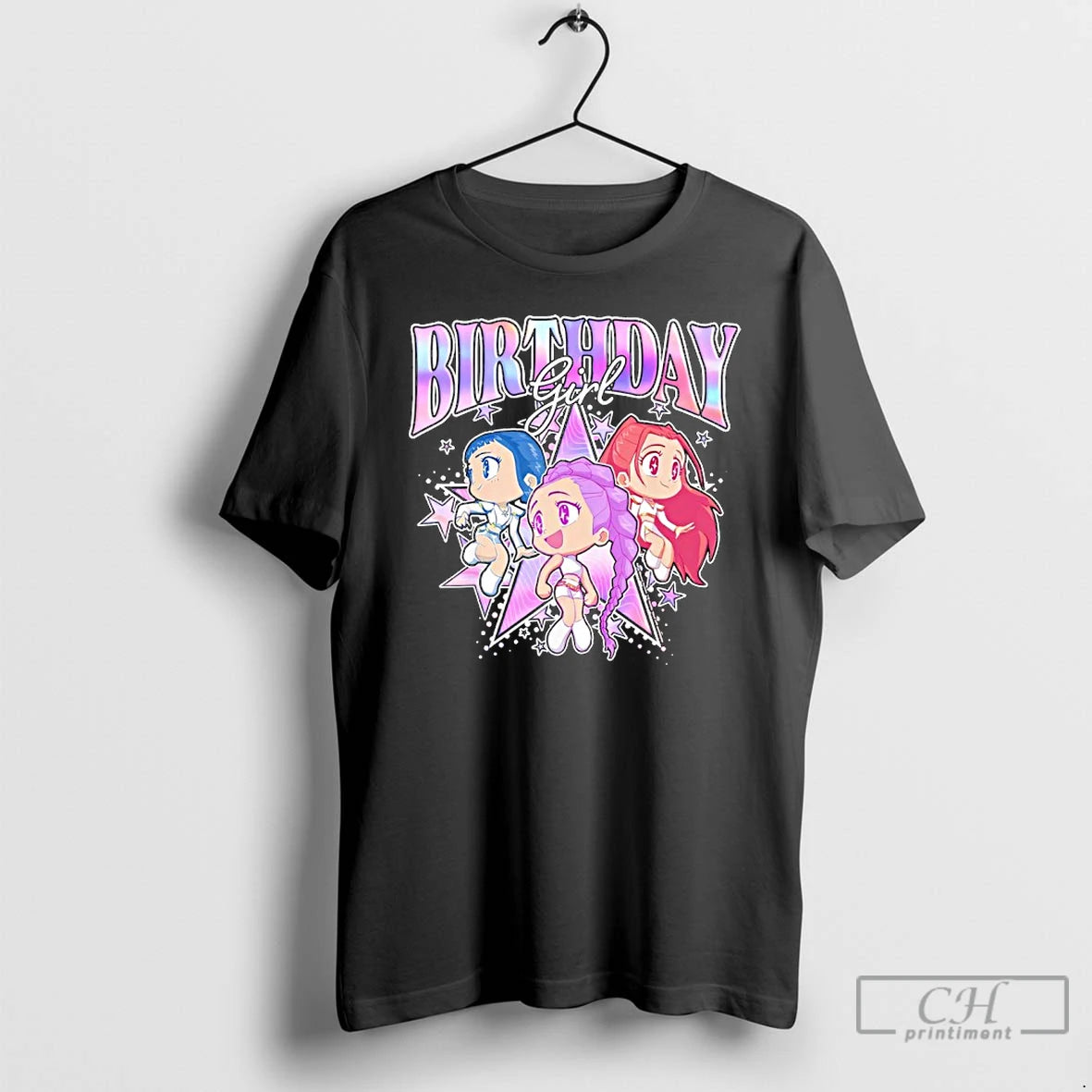 Classic Kpop Demon Hunters Birthday Girl Adorable Chibi Group Shot T-Shirts, Hoodie, Sweatshirt | AU01DripNestTees.com