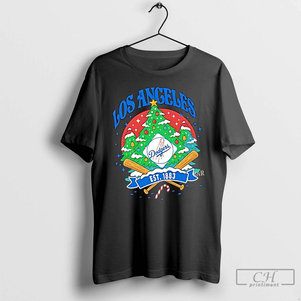 Classic Los Angeles Dodgers Ugly Christmas Tree Motif Est 1883 Logo T-Shirts, Hoodie, Sweatshirt | AU01DripNestTees.com