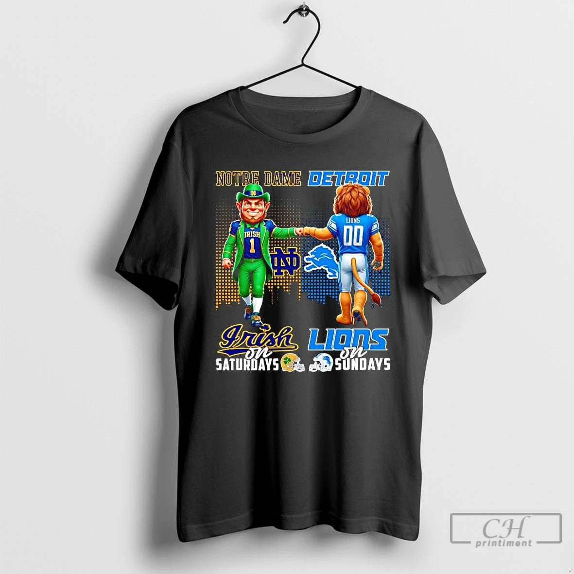 Classic Mascot Of Notre Dame Irish On Saturdays And Detroit Lions On Sundays T Shirts Hoodie, Sweatshirt