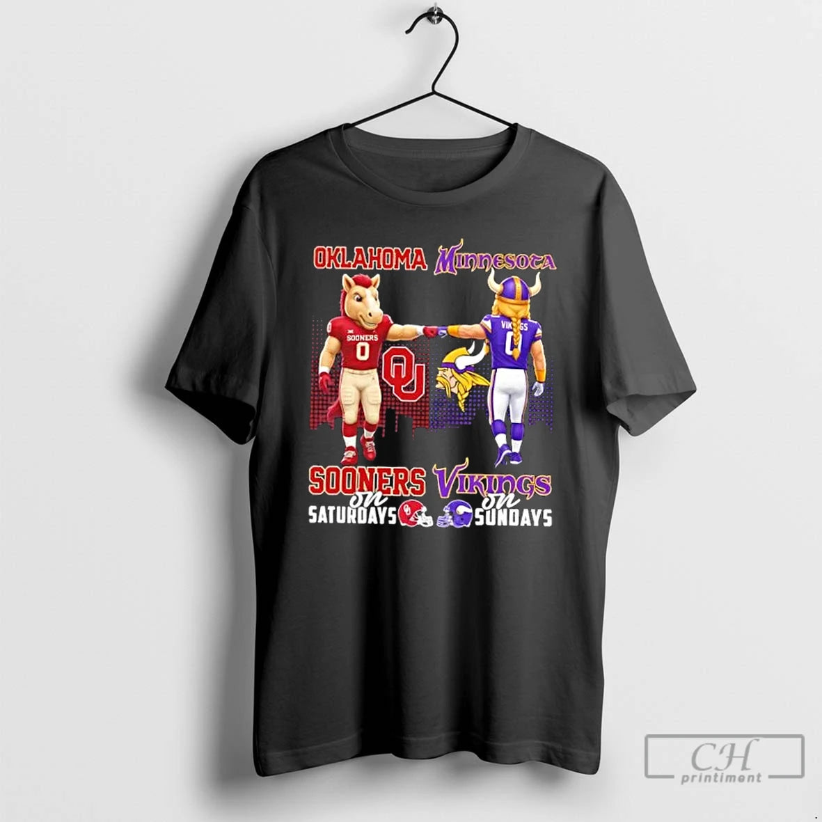 Classic Mascots Oklahoma Sooners On Saturdays X Minnesota Vikings On Sundays Skyline T Shirts Sweater Hoodie, Sweatshirt