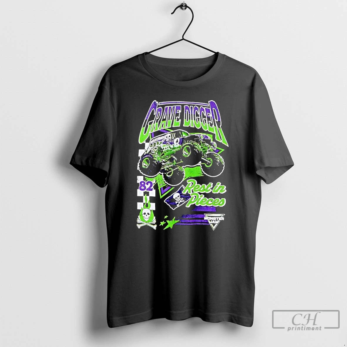 Classic Monster Jam Grave Digger Rest In Pieces Retro T-Shirts, Hoodie, Sweatshirt | AU01DripNestTees.com